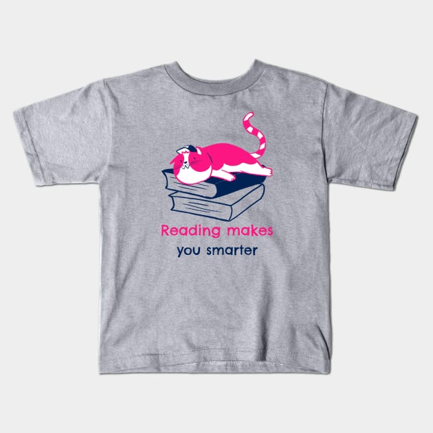 reading makes you smarter- cute lazy cat Kids T-Shirt by maggzstyle